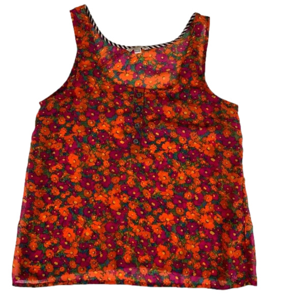 VOLCOM Orange Floral SleevelessTank Top Small - Picture 1 of 7